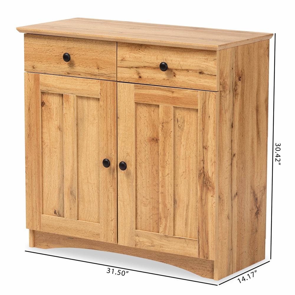 Oak Brown Finished Wood 2-Door Buffet Kitchen Cabinet. Picture 17