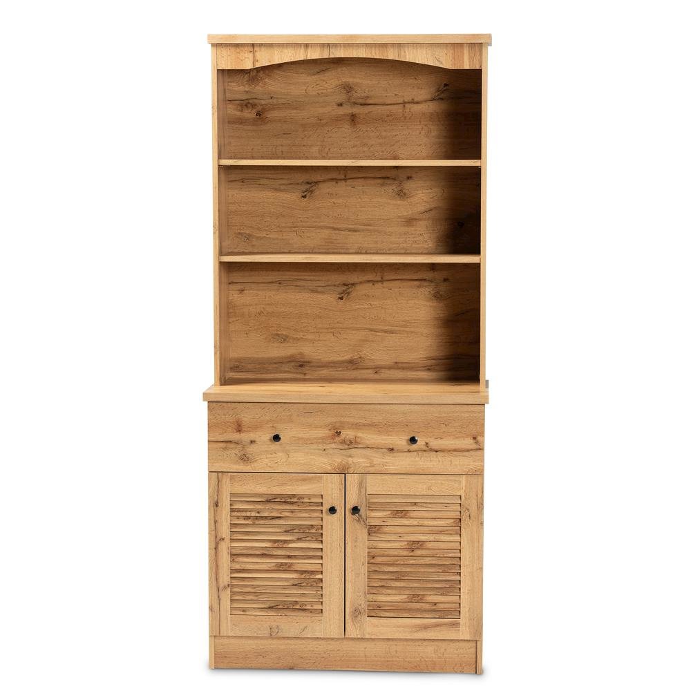 Oak Brown Finished Wood Buffet and Hutch Kitchen Cabinet. Picture 12