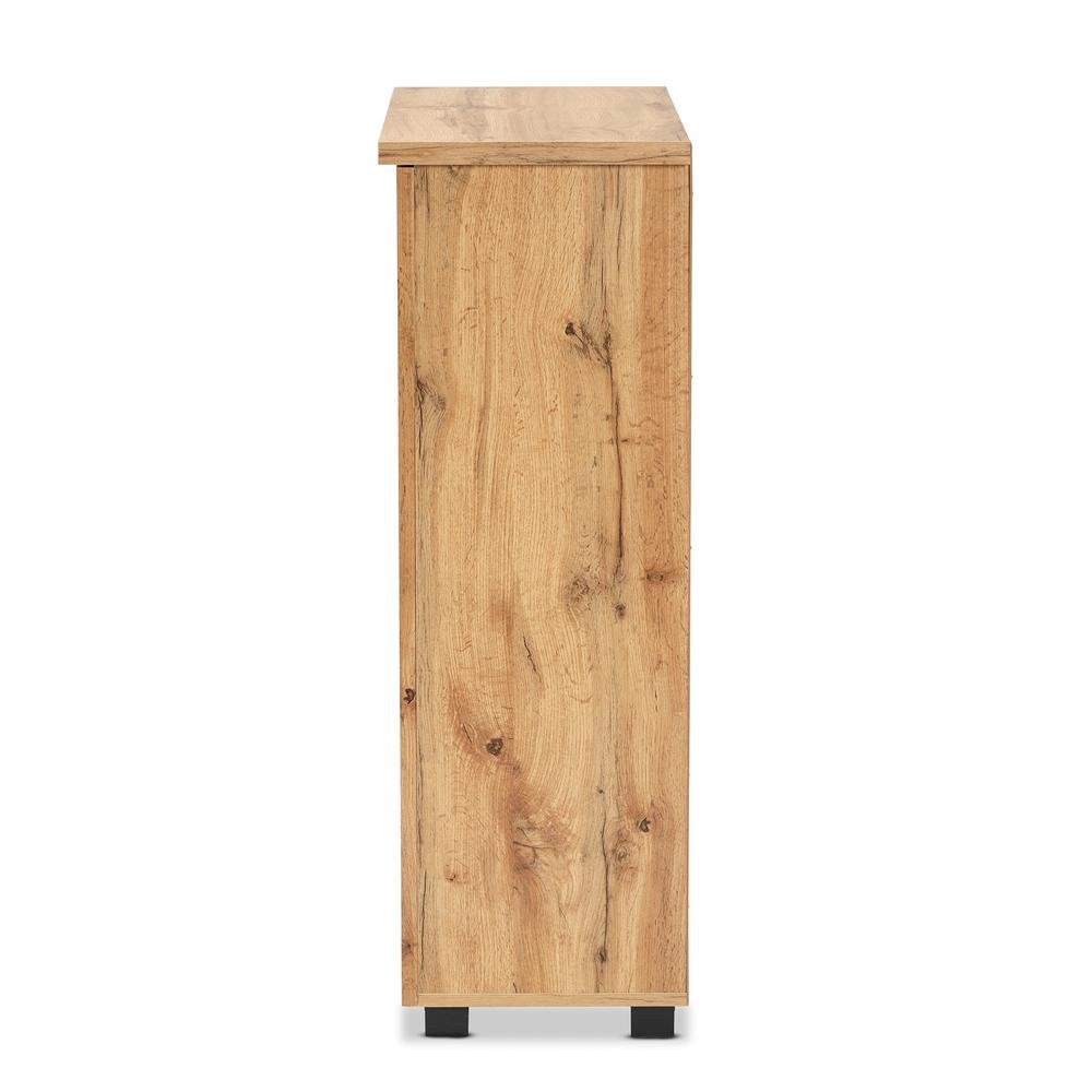 Oak Brown Finished Wood 2-Door Shoe Storage Cabinet. Picture 15