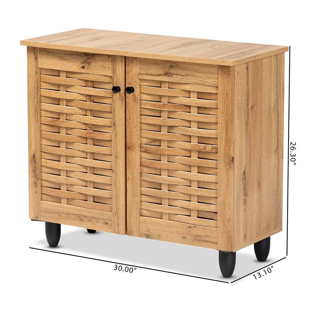 Winda Modern and Contemporary Oak Brown Finished Wood 2-Door Shoe Cabinet. Picture 20