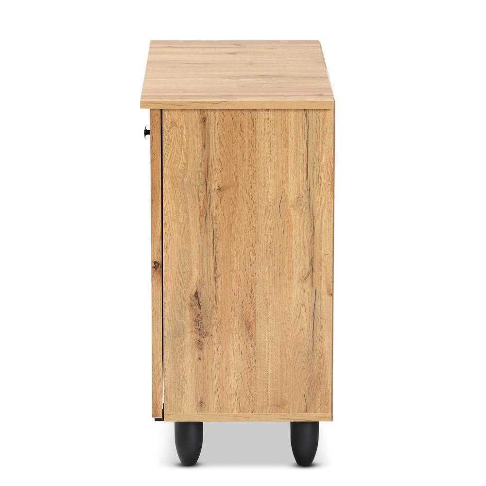 Winda Modern and Contemporary Oak Brown Finished Wood 2-Door Shoe Cabinet. Picture 14