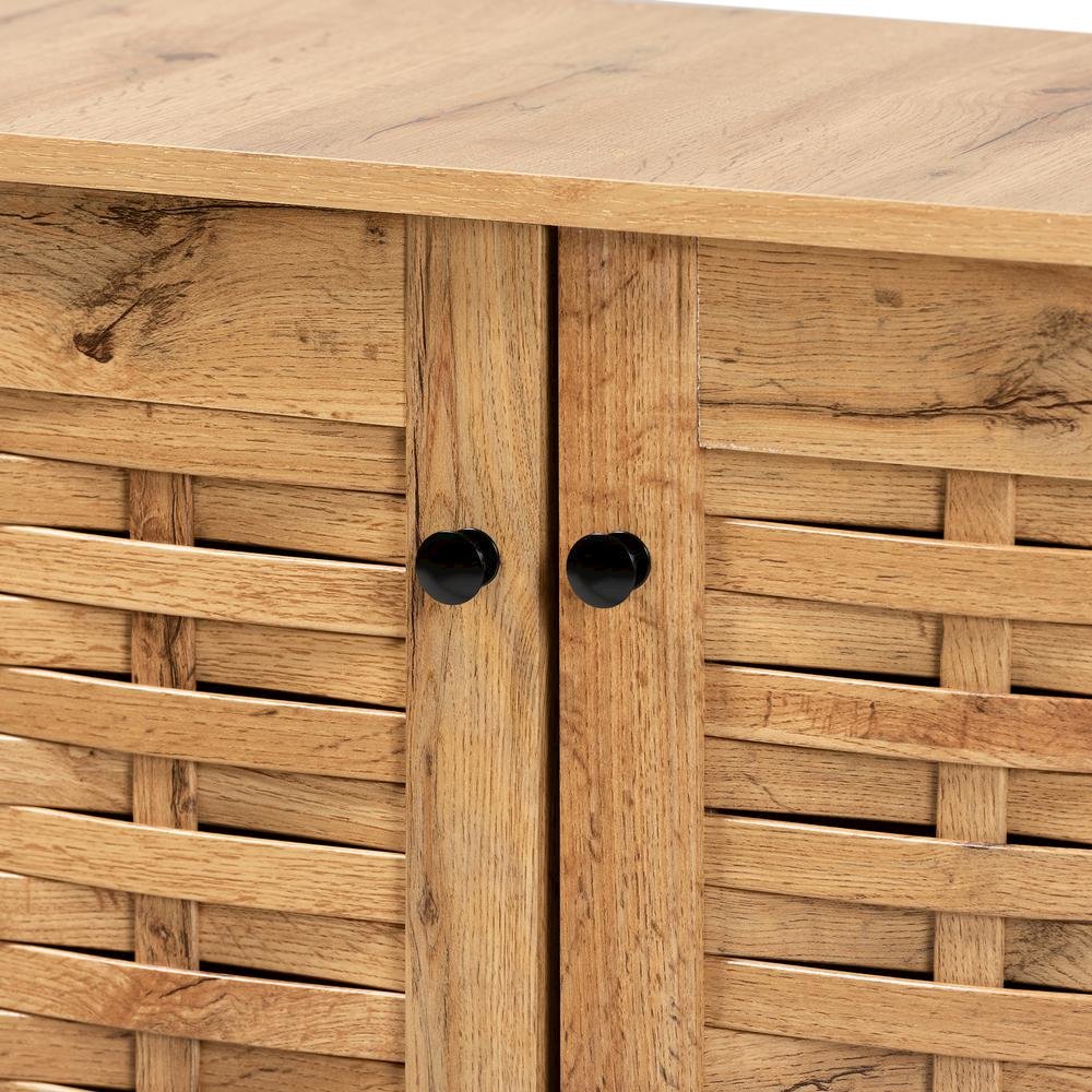 Winda Modern and Contemporary Oak Brown Finished Wood 2-Door Shoe Cabinet. Picture 15