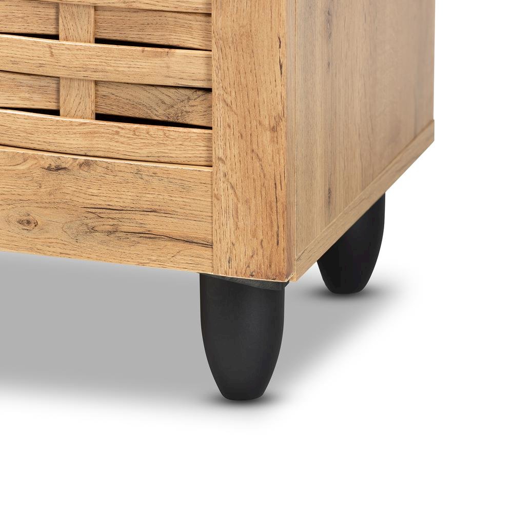 Winda Modern and Contemporary Oak Brown Finished Wood 2-Door Shoe Cabinet. Picture 16