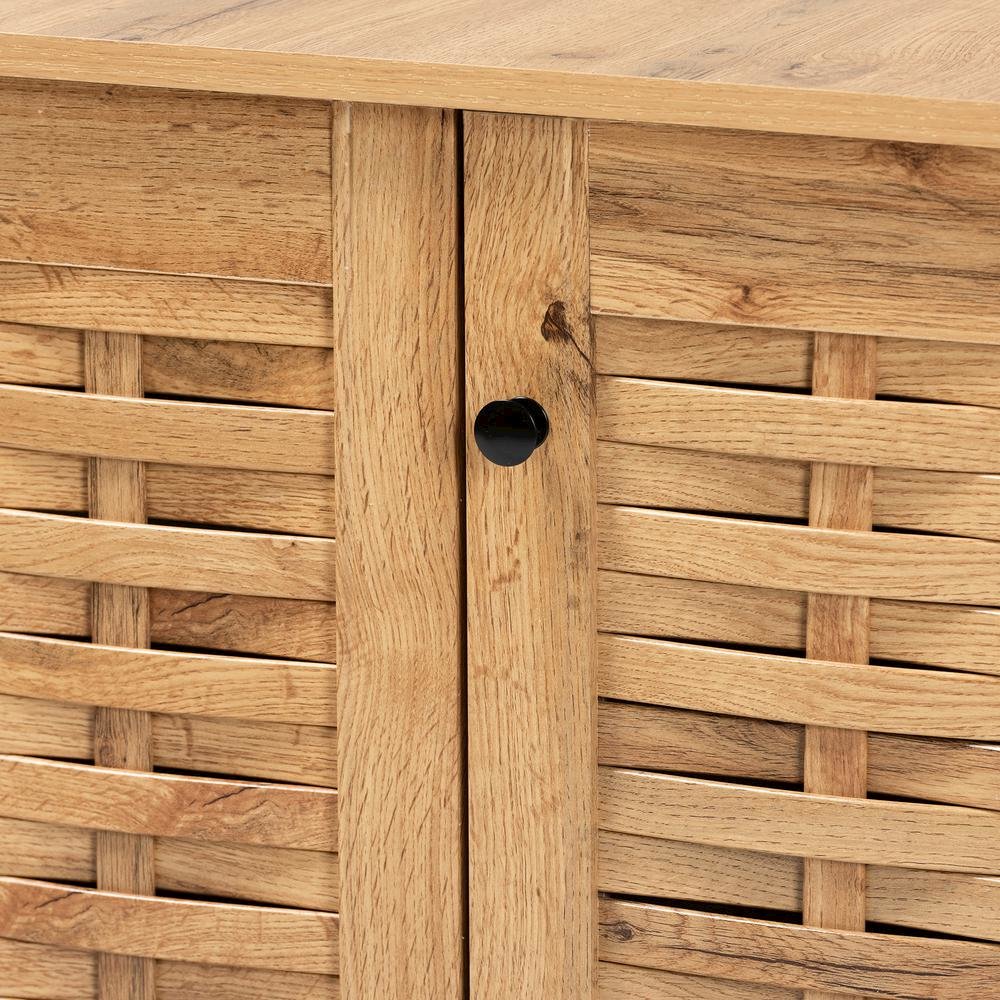 Winda Modern and Contemporary Oak Brown Finished Wood 3-Door Shoe Cabinet. Picture 16