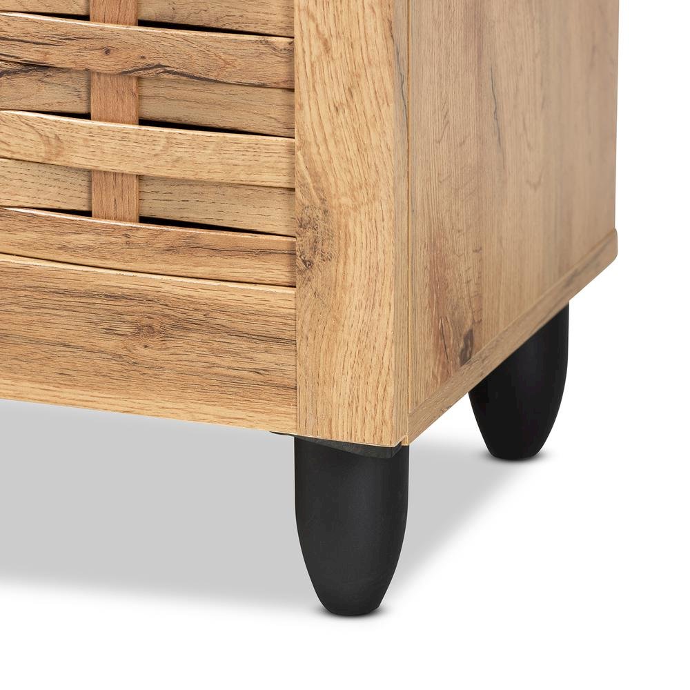 Winda Modern and Contemporary Oak Brown Finished Wood 3-Door Shoe Cabinet. Picture 17
