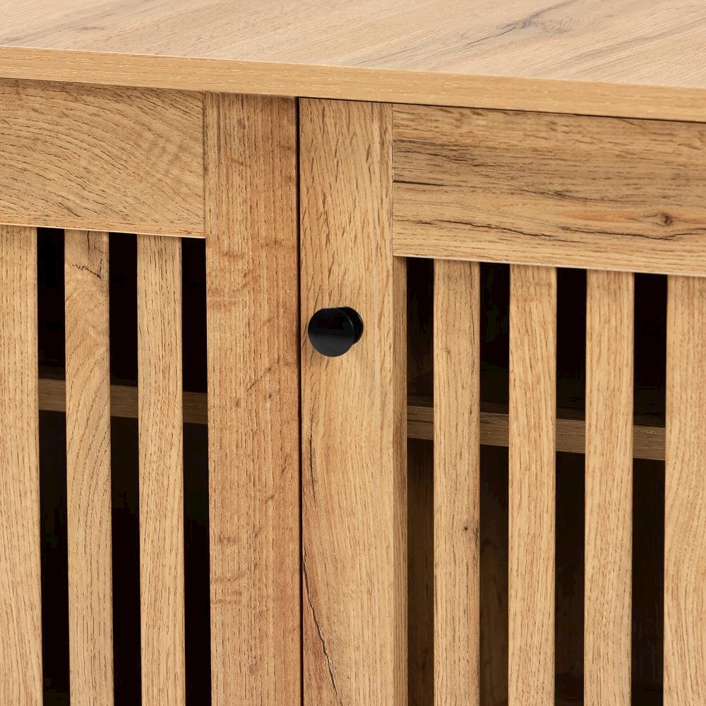 Fernanda Modern and Contemporary Oak Brown Finished Wood 3-Door Shoe Cabinet. Picture 16