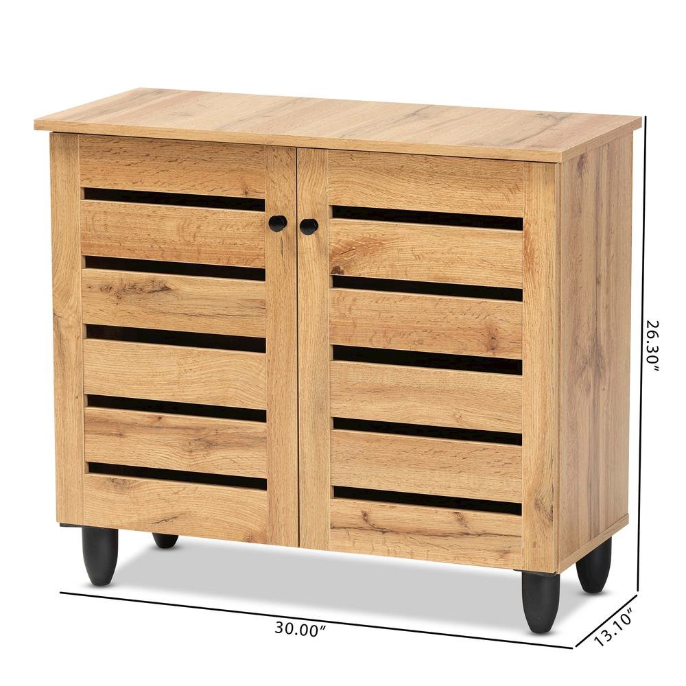Oak Brown Finished Wood 2-Door Shoe Storage Cabinet. Picture 20