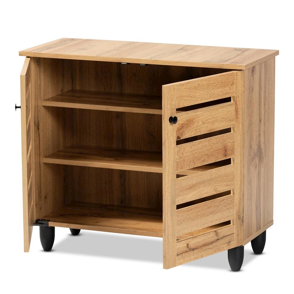 Oak Brown Finished Wood 2-Door Shoe Storage Cabinet. Picture 12