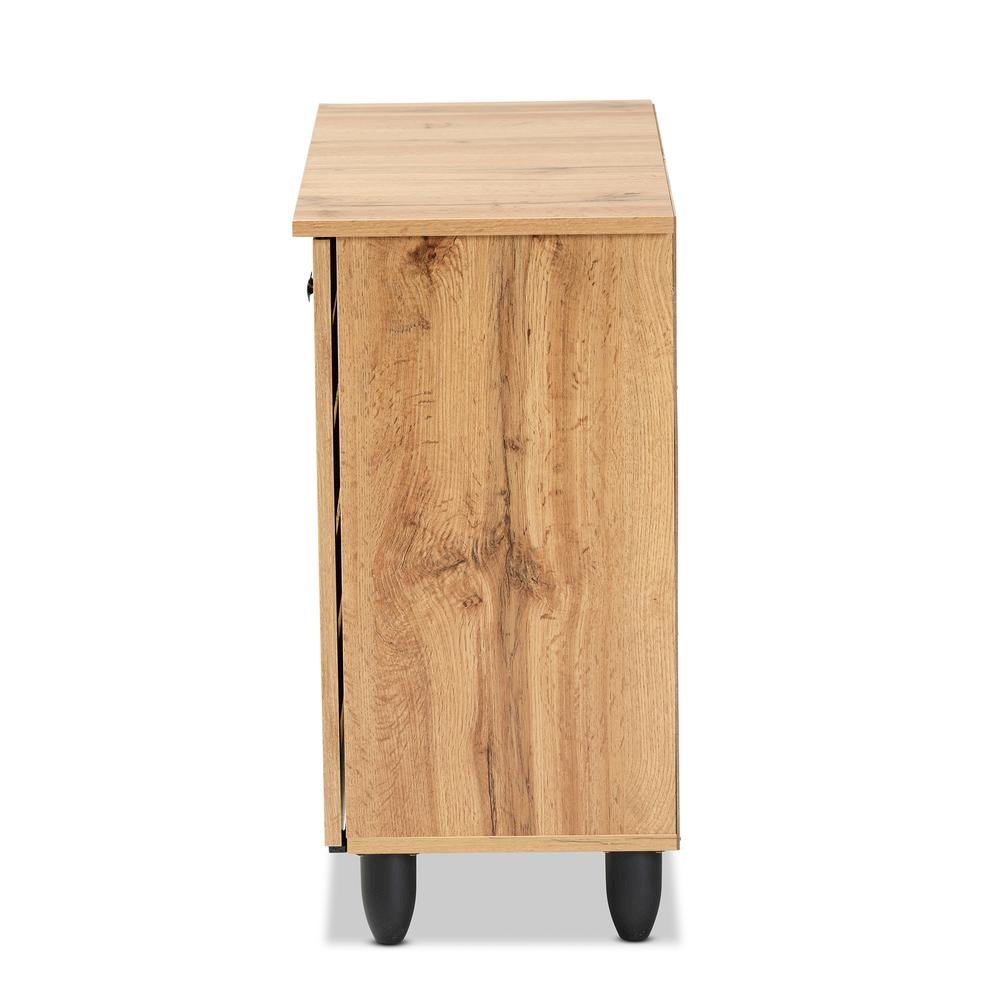 Oak Brown Finished Wood 2-Door Shoe Storage Cabinet. Picture 14
