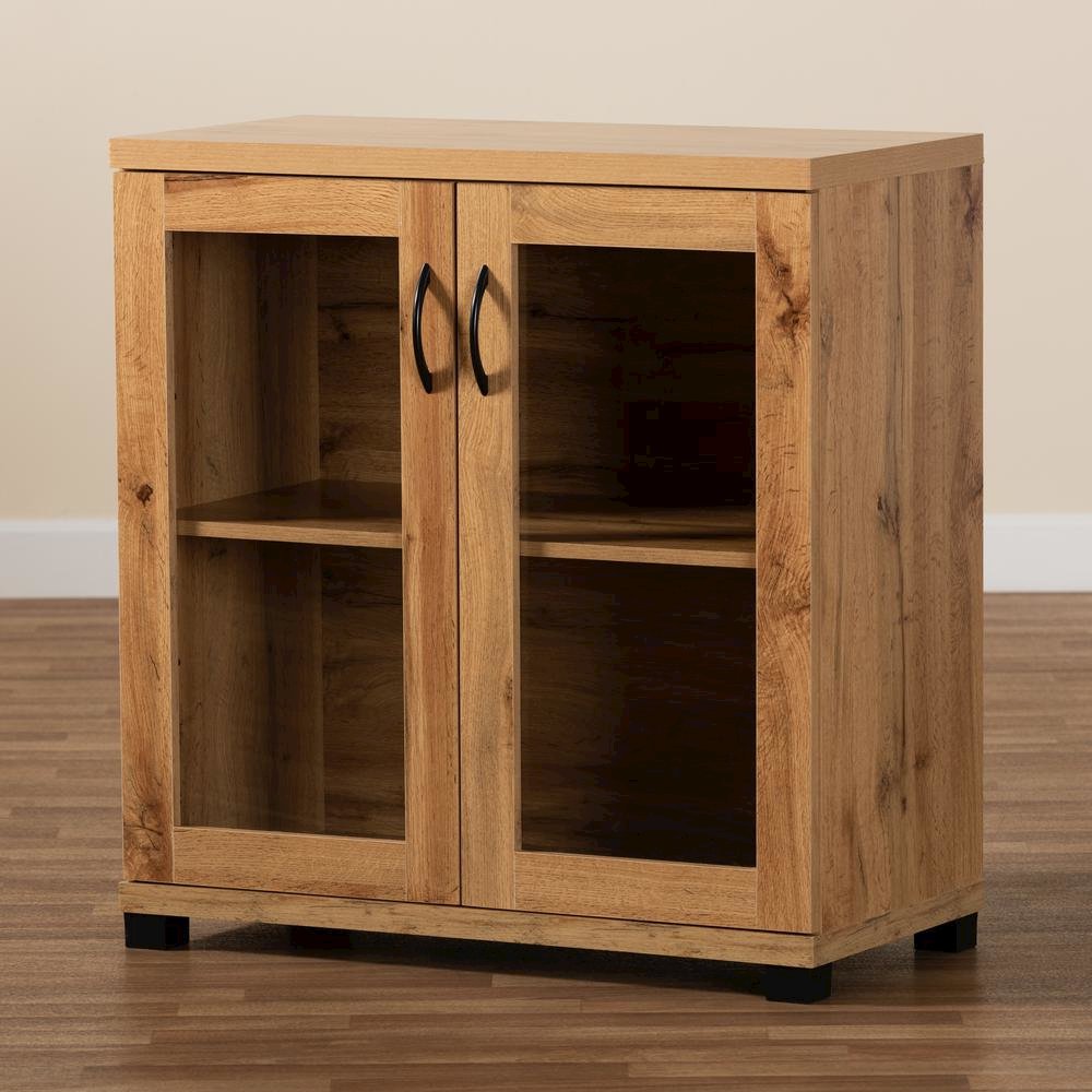 Oak Brown Finished Wood 2-Door Storage Cabinet with Glass Doors. Picture 18