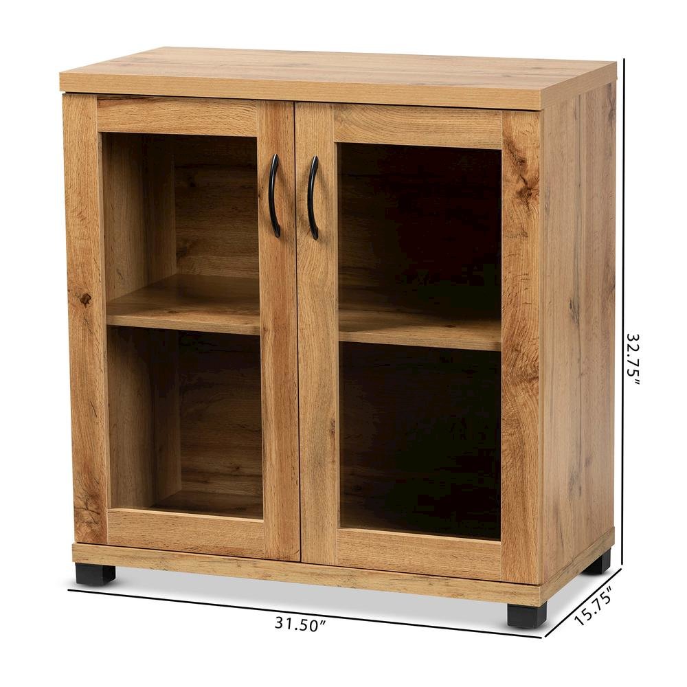 Oak Brown Finished Wood 2-Door Storage Cabinet with Glass Doors. Picture 19