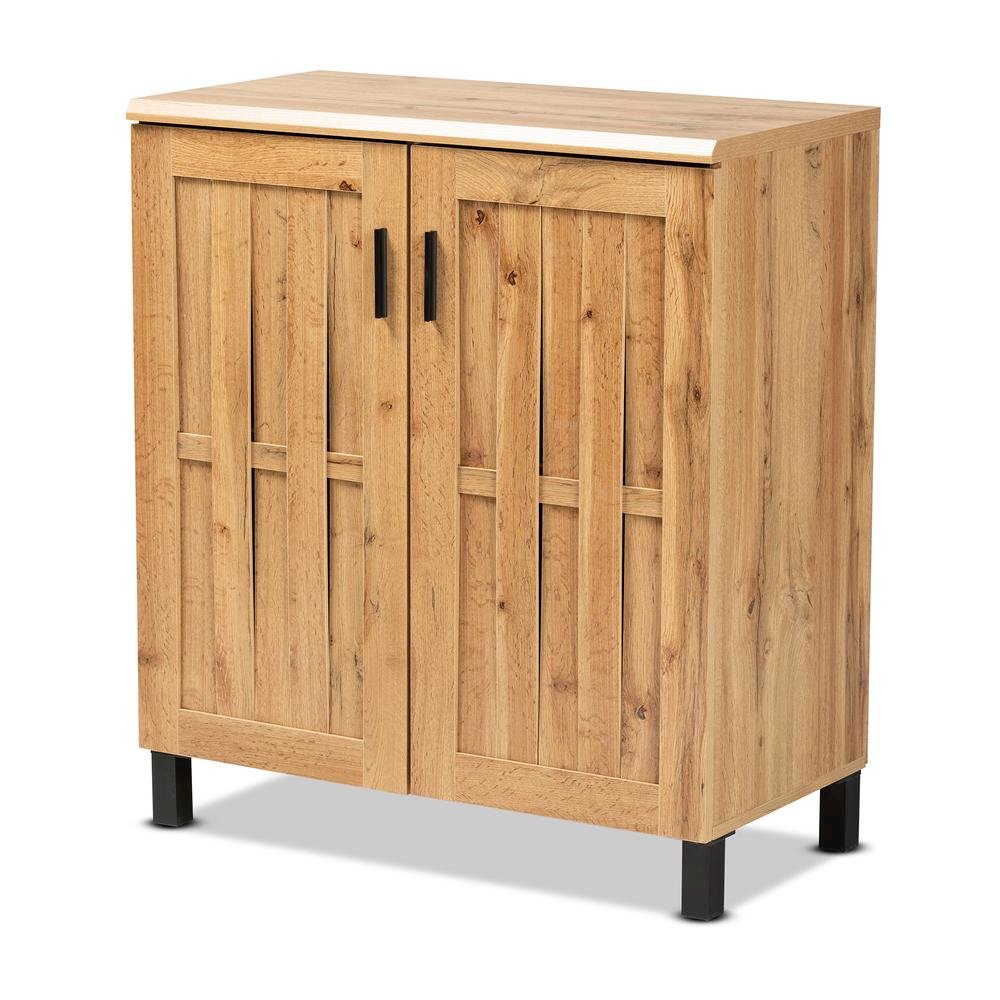 Excel Modern and Contemporary Oak Brown Finished Wood 2-Door Storage Cabinet. Picture 10