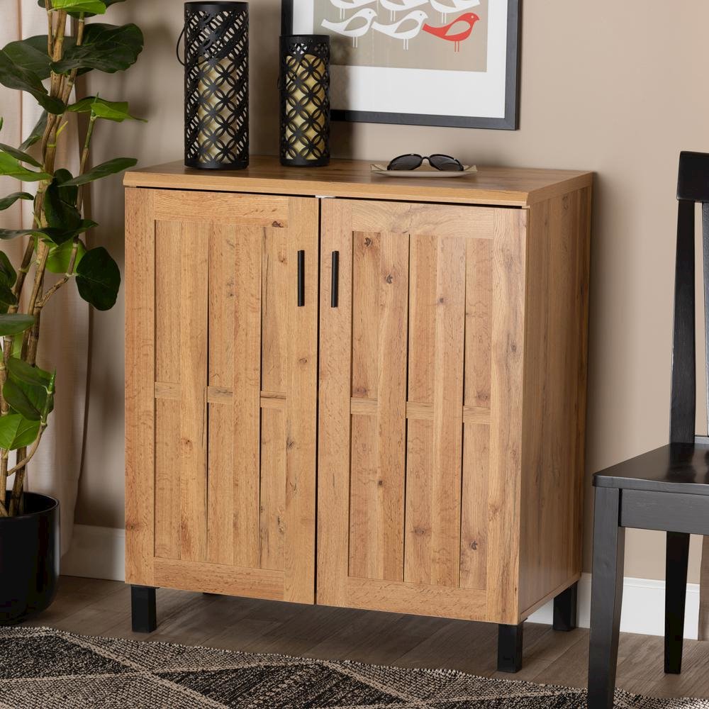 Excel Modern and Contemporary Oak Brown Finished Wood 2-Door Storage Cabinet. Picture 16