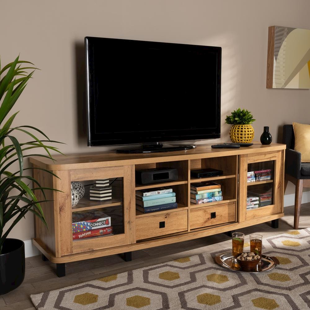 Walda Modern and Contemporary Oak Brown Finished Wood 2-Drawer TV Stand. Picture 18