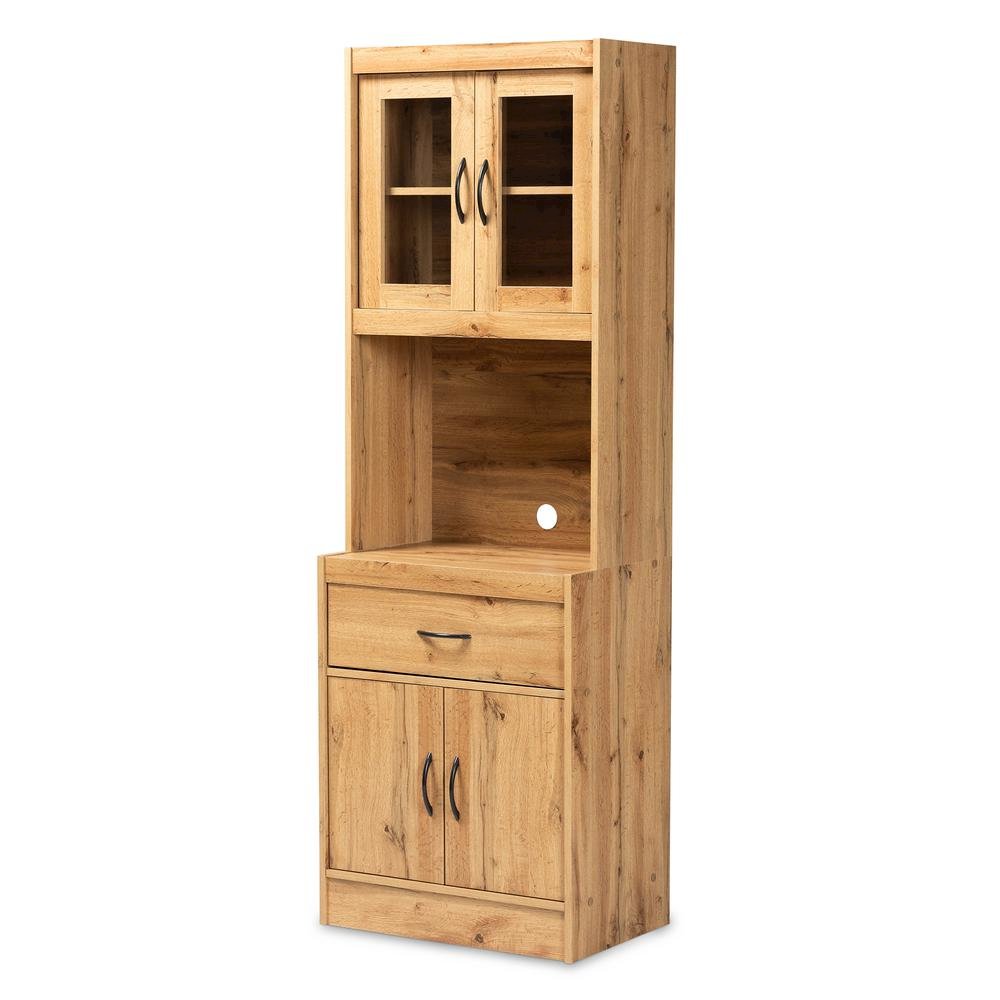 Oak Brown Finished Wood Kitchen Cabinet and Hutch. Picture 9