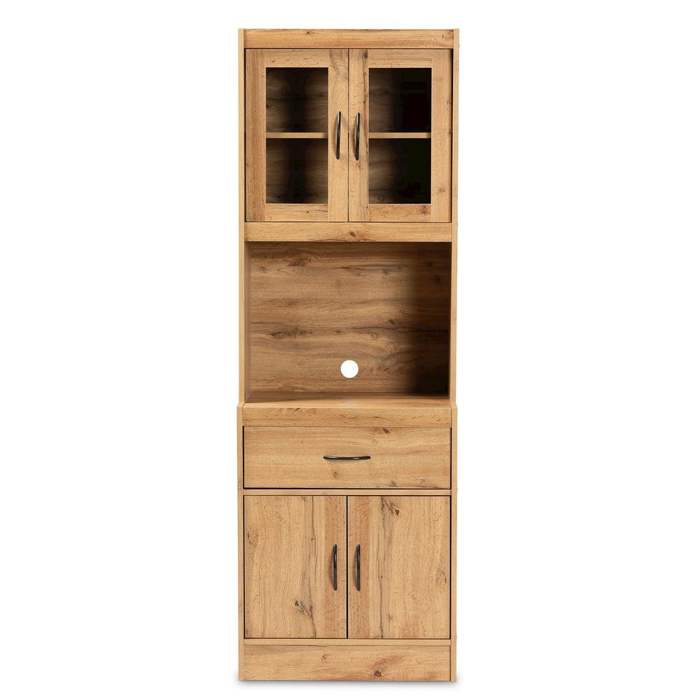 Oak Brown Finished Wood Kitchen Cabinet and Hutch. Picture 11