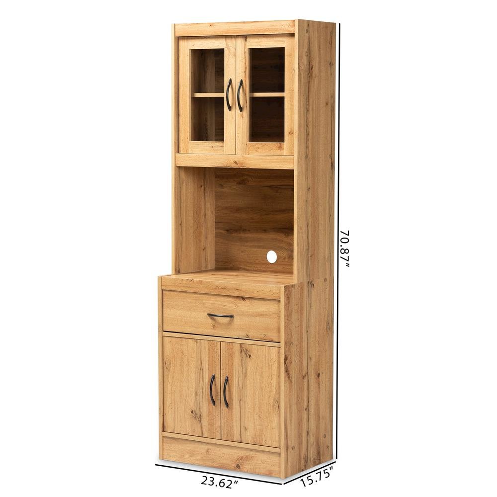 Oak Brown Finished Wood Kitchen Cabinet and Hutch. Picture 16