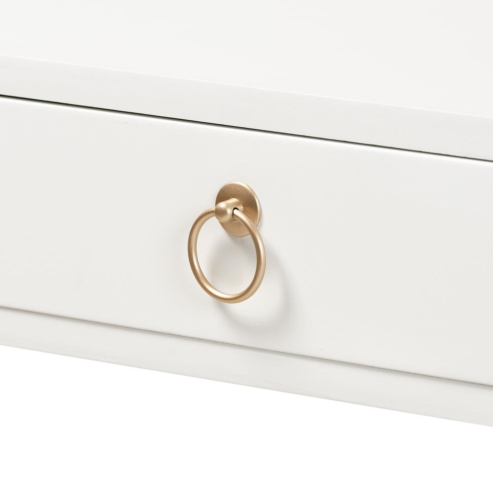 White Finished Wood and Gold Metal 2-Drawer Console Table. Picture 15
