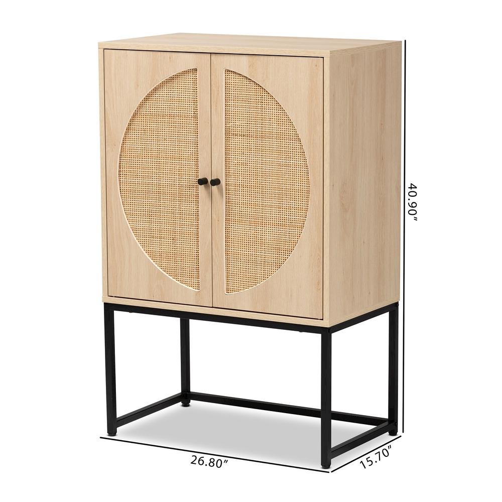 Black Metal 2-Door Storage Cabinet with Natural Rattan. Picture 21