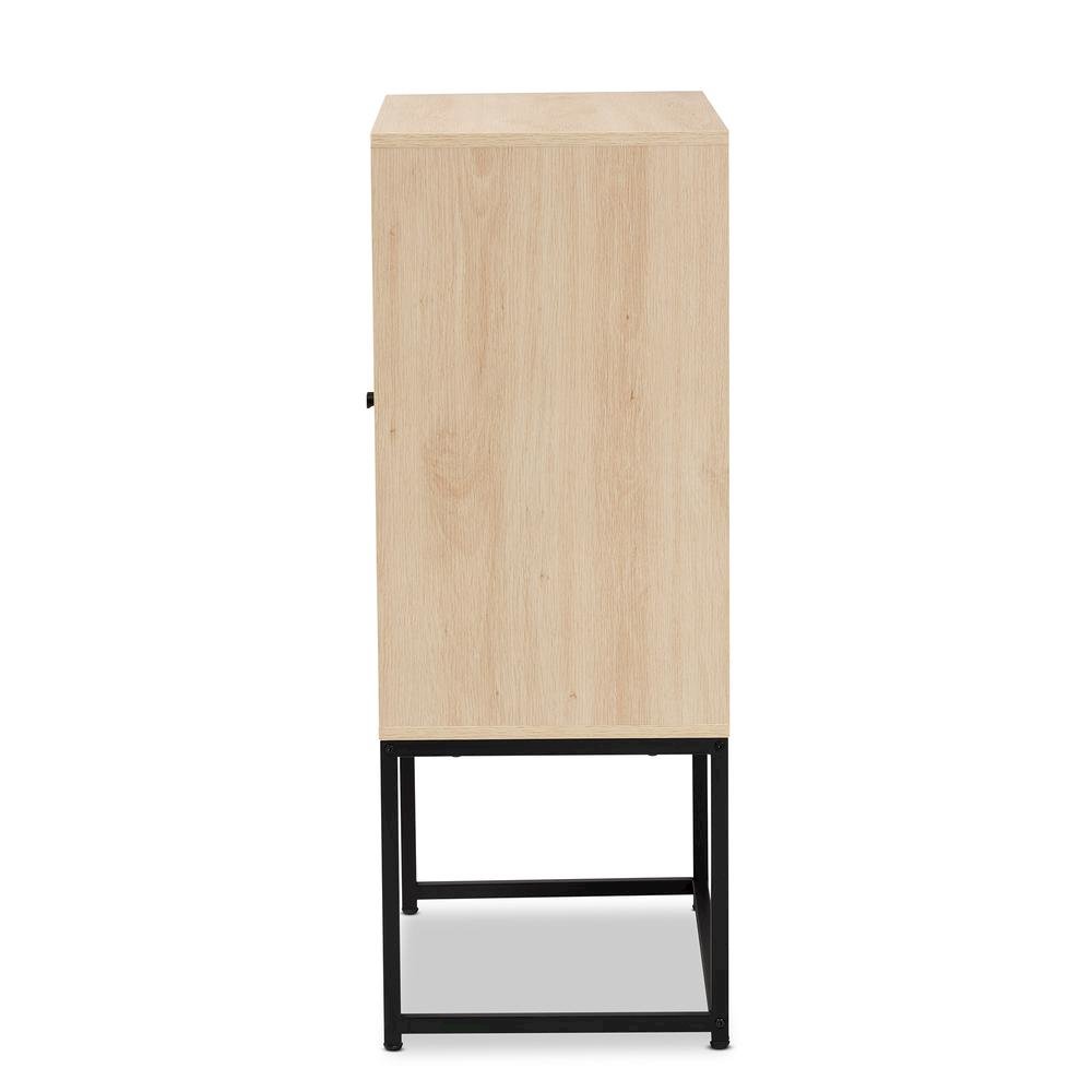 Black Metal 2-Door Storage Cabinet with Natural Rattan. Picture 15