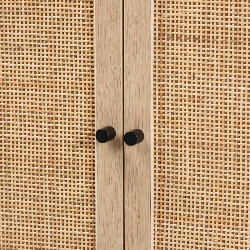 Black Metal 2-Door Storage Cabinet with Natural Rattan. Picture 16