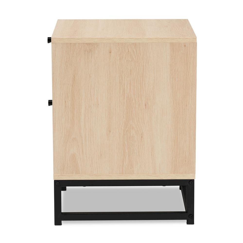 Black Metal 2-Drawer End Table with Natural Rattan. Picture 15