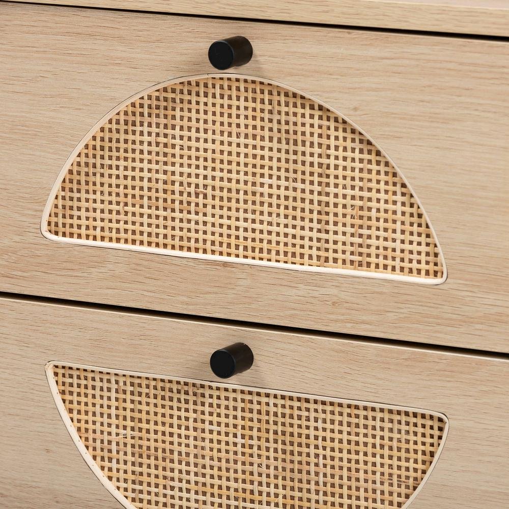Black Metal 2-Drawer End Table with Natural Rattan. Picture 16