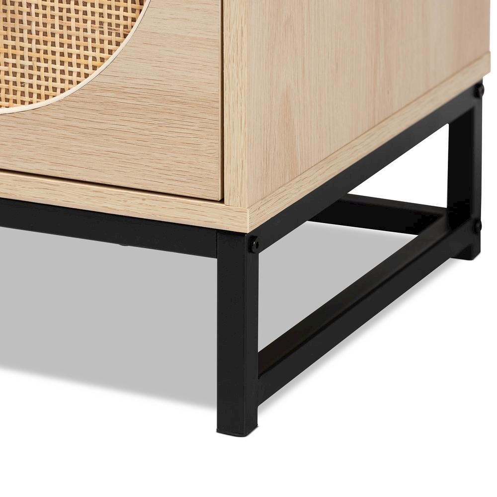 Black Metal 2-Drawer End Table with Natural Rattan. Picture 17