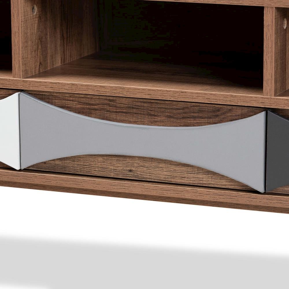 Natural Brown Finished and Multi-Colored Wood 3-Drawer TV Stand. Picture 15