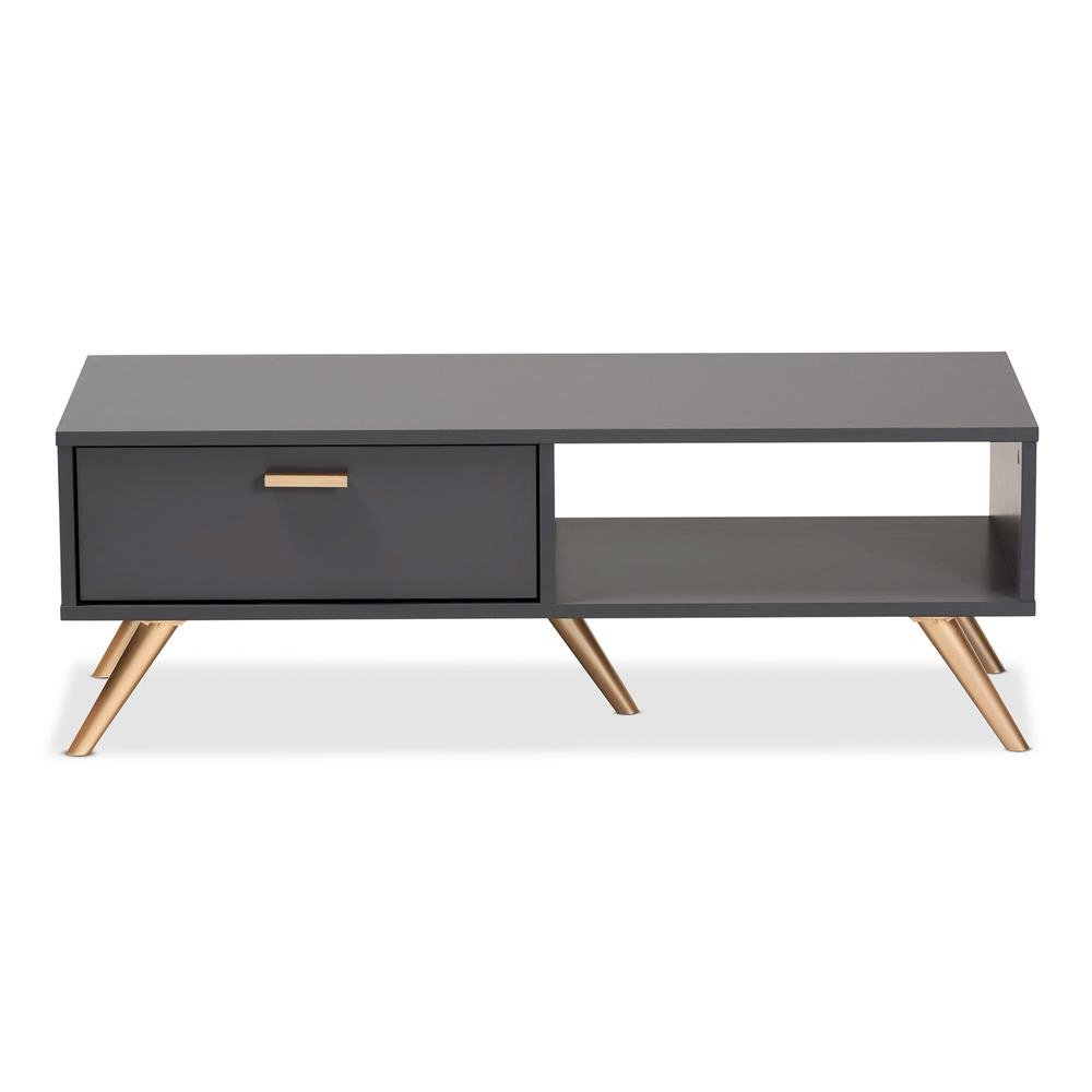 Kelson Modern and Contemporary Dark Grey and Gold Finished Wood Coffee Table. Picture 3