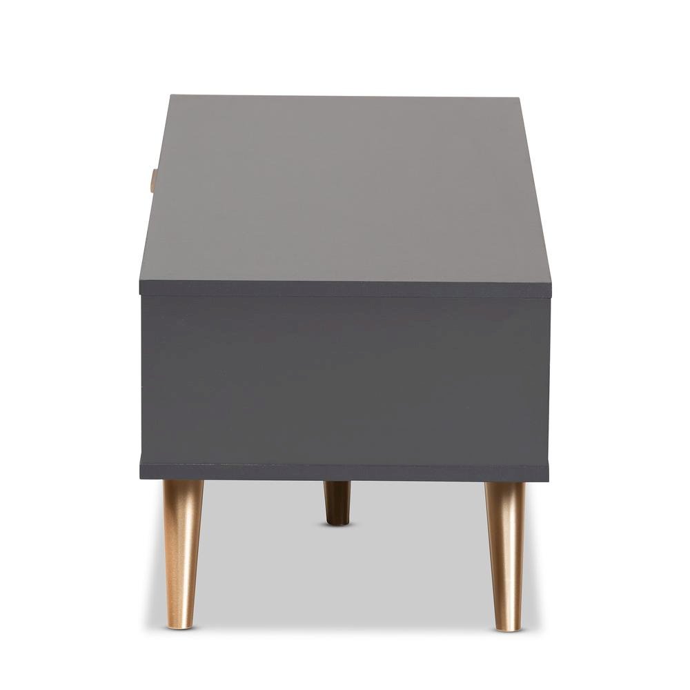 Kelson Modern and Contemporary Dark Grey and Gold Finished Wood Coffee Table. Picture 6