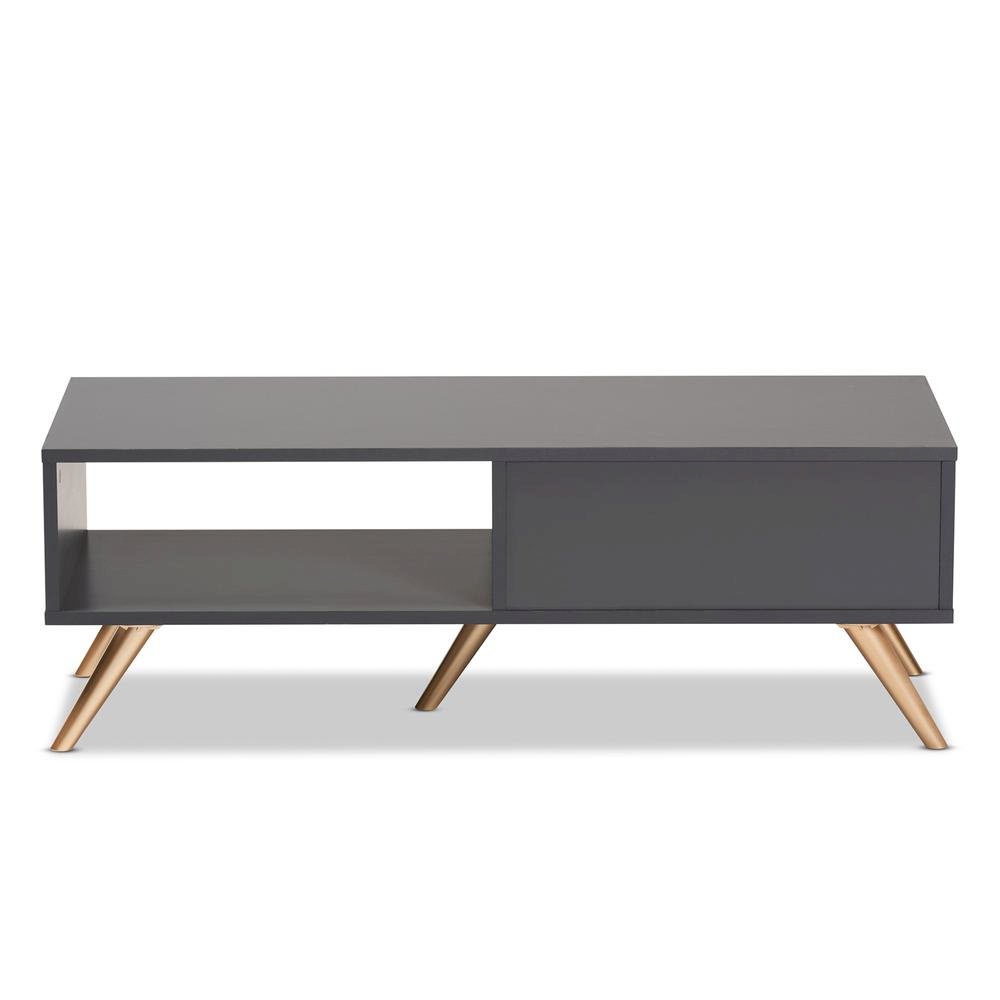 Kelson Modern and Contemporary Dark Grey and Gold Finished Wood Coffee Table. Picture 4