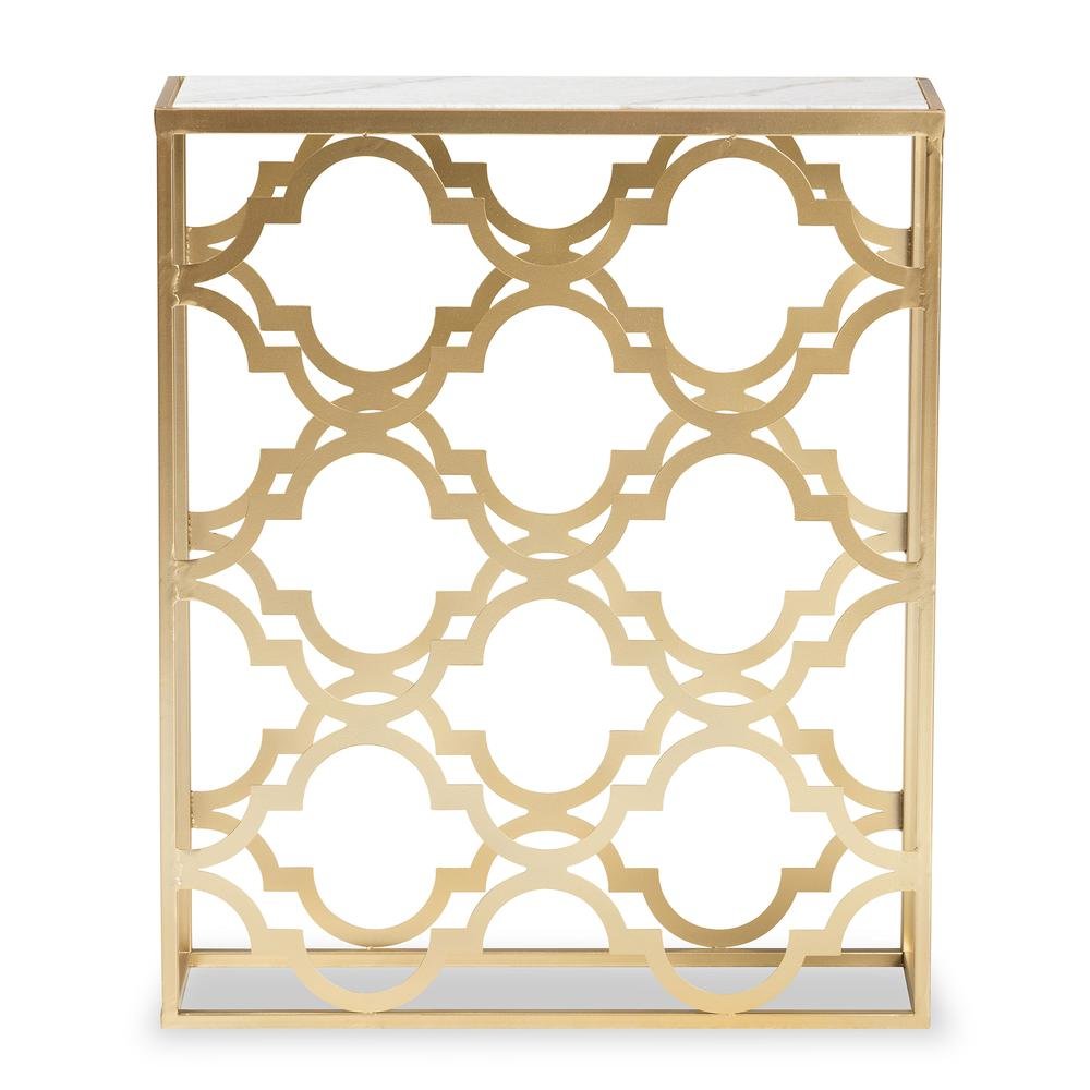Gold Finished Metal Console Table with Marble Tabletop. Picture 10