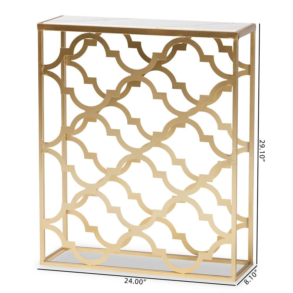 Gold Finished Metal Console Table with Marble Tabletop. Picture 16