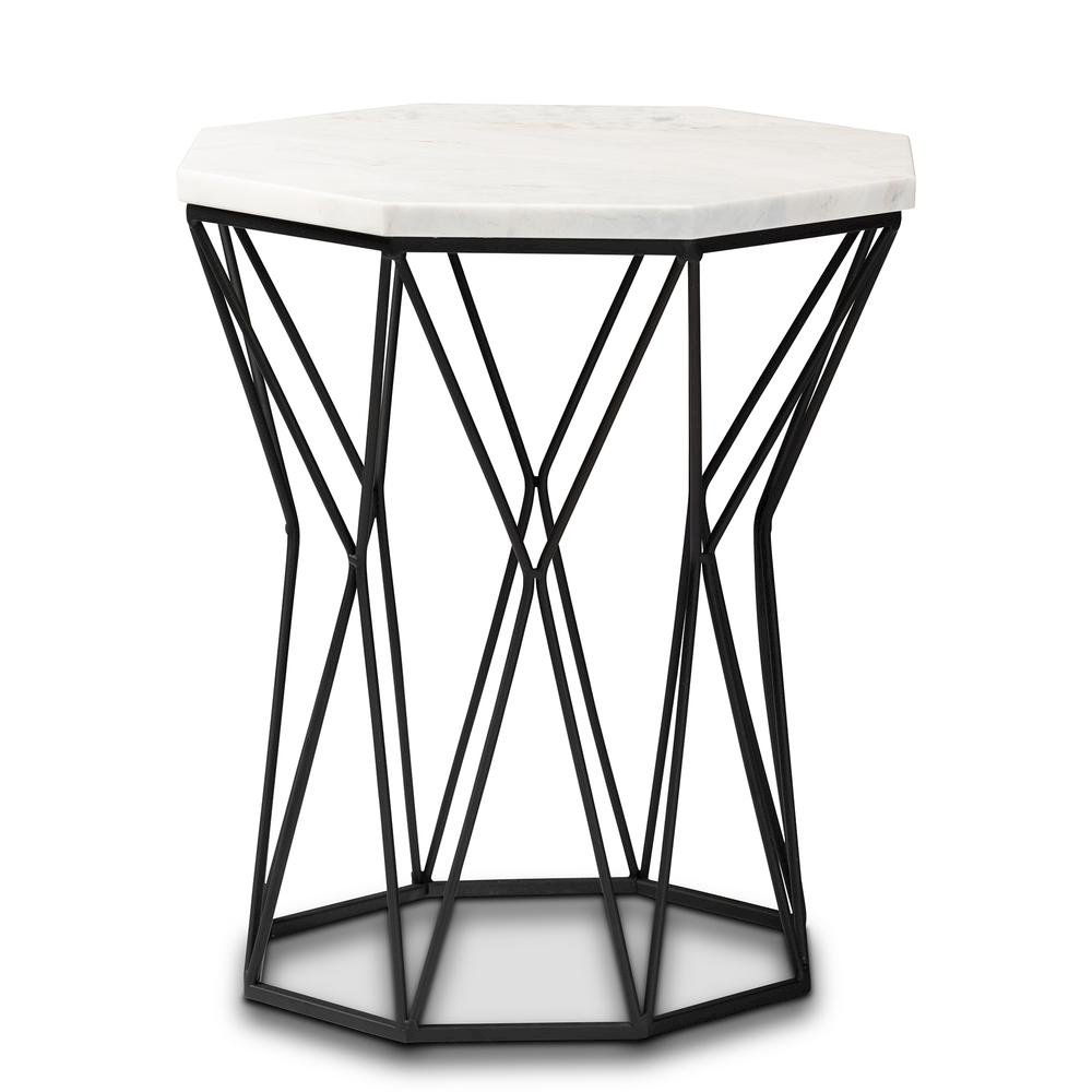 Venedict Modern and Contemporary Black Metal End Table with Marble Tabletop. Picture 10