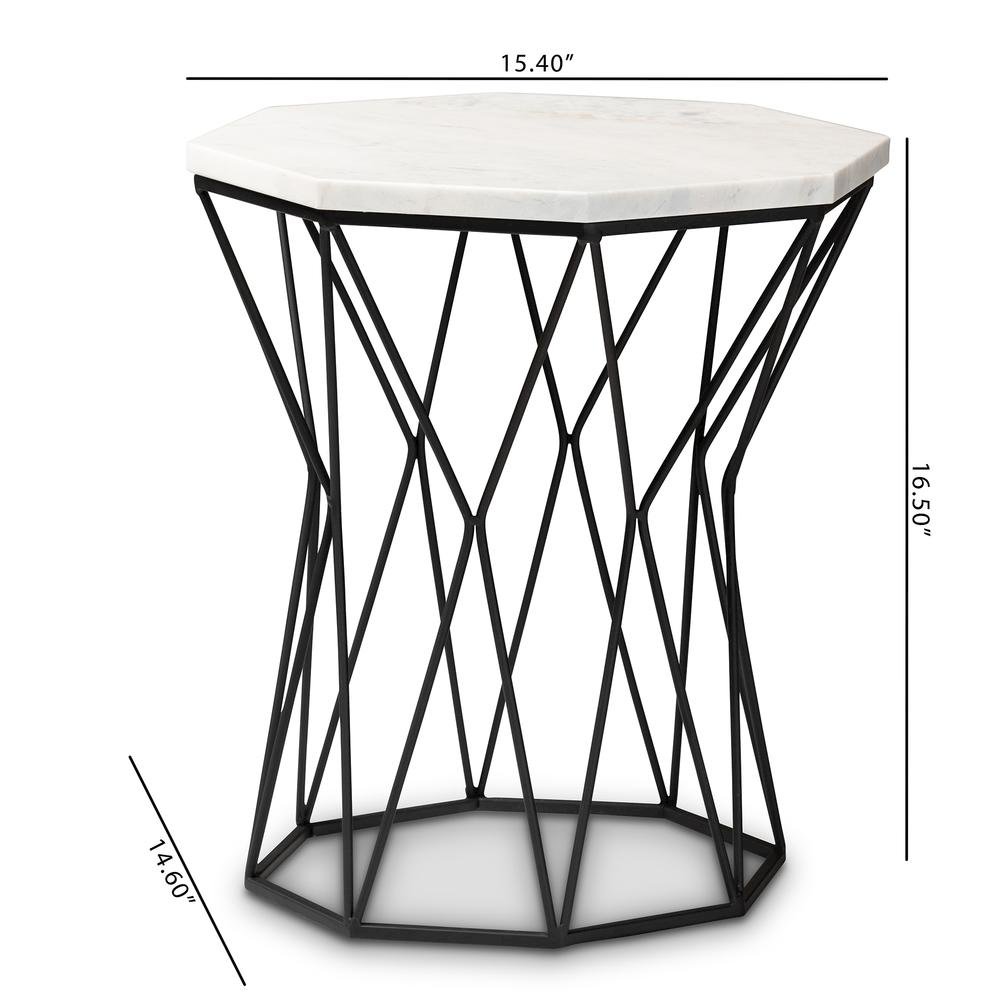 Venedict Modern and Contemporary Black Metal End Table with Marble Tabletop. Picture 16