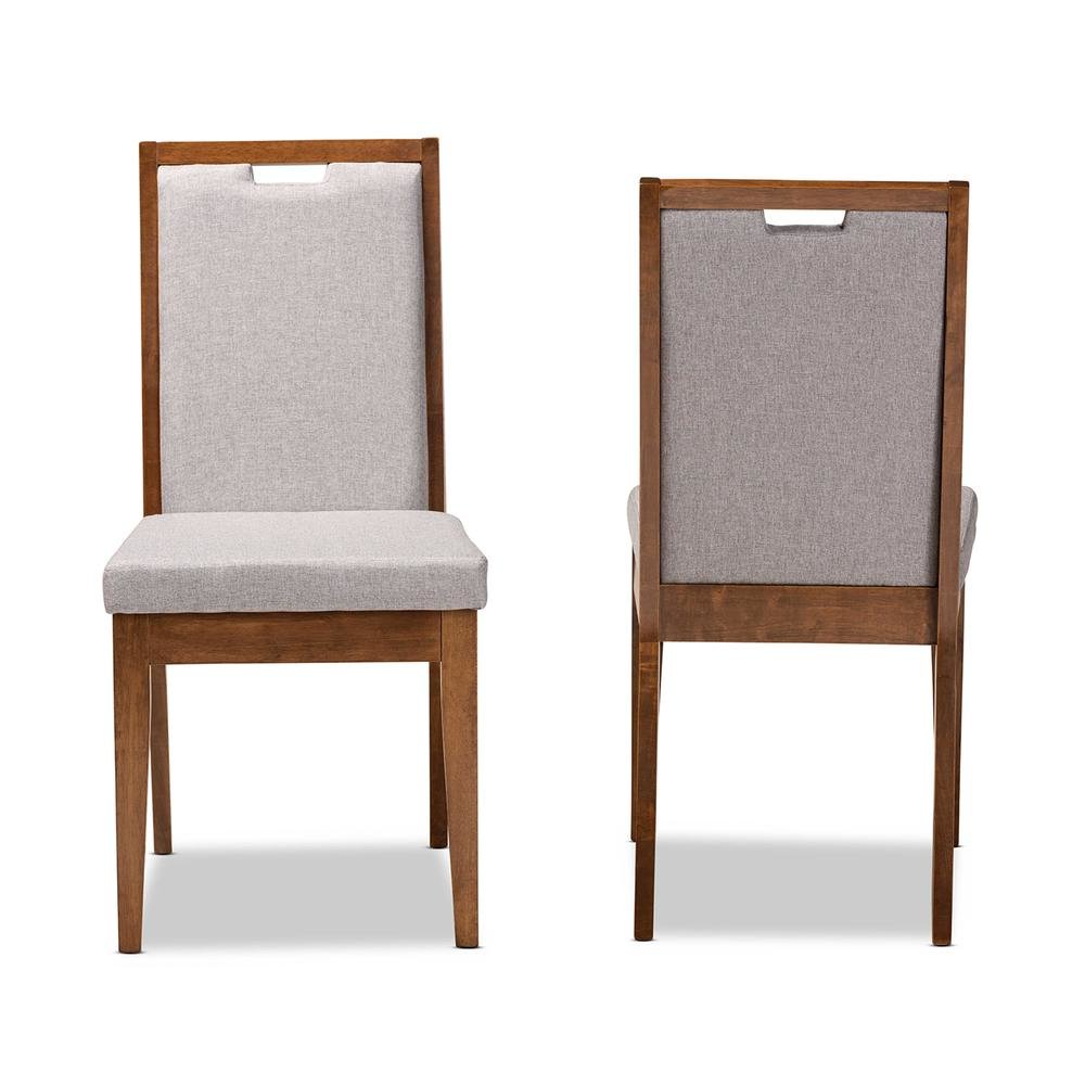 Grey Fabric Upholstered and Walnut Brown Finished Wood 2-Piece Dining Chair Set. Picture 11