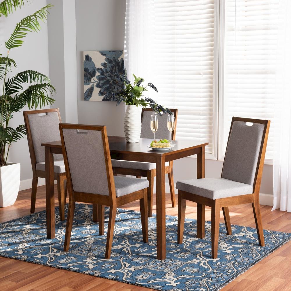 Grey Fabric Upholstered and Walnut Brown Finished Wood 5-Piece Dining Set. Picture 18
