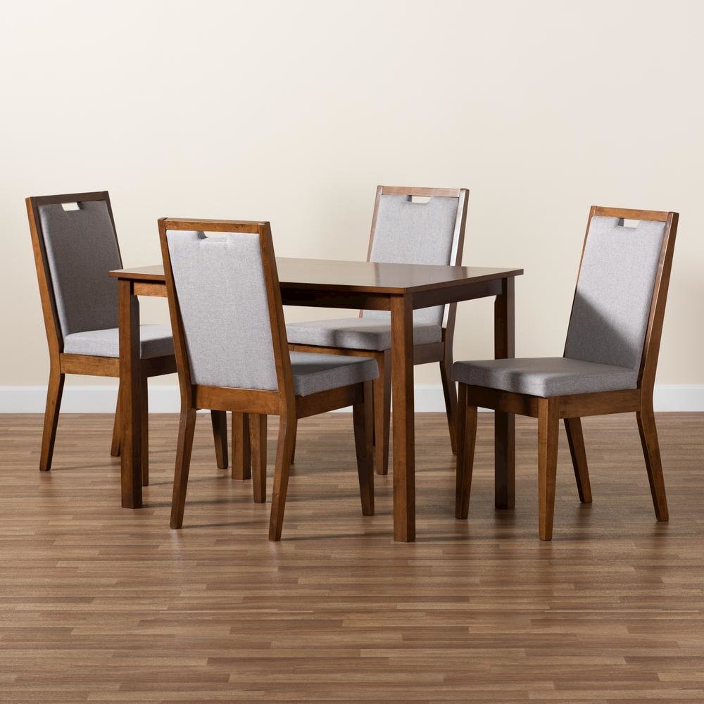 Grey Fabric Upholstered and Walnut Brown Finished Wood 5-Piece Dining Set. Picture 19