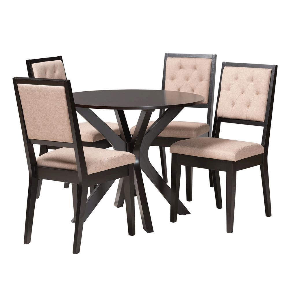Mana Modern Sand Fabric and Dark Brown Finished Wood 5-Piece Dining Set. Picture 11