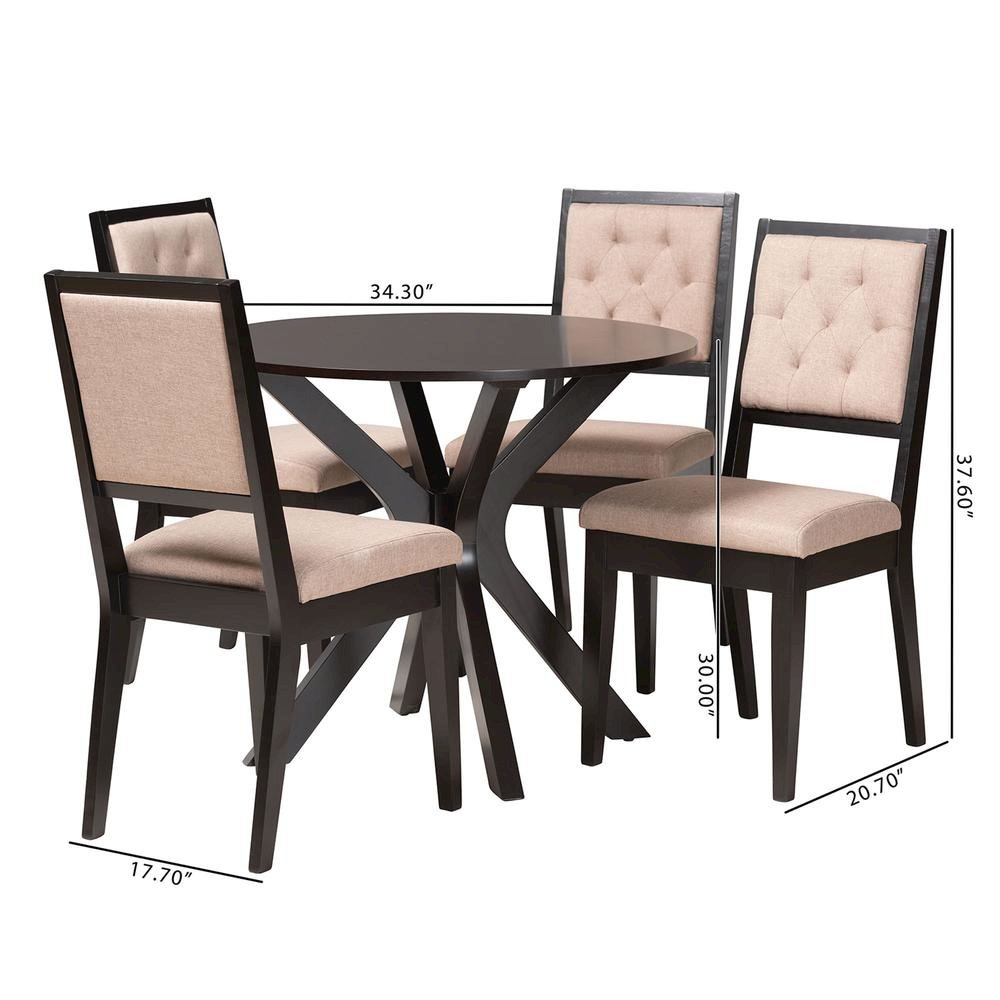 Mana Modern Sand Fabric and Dark Brown Finished Wood 5-Piece Dining Set. Picture 20