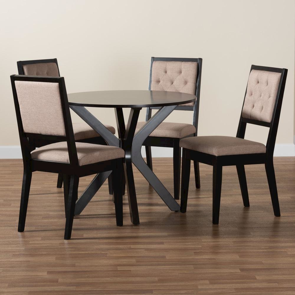 Mana Modern Sand Fabric and Dark Brown Finished Wood 5-Piece Dining Set. Picture 19