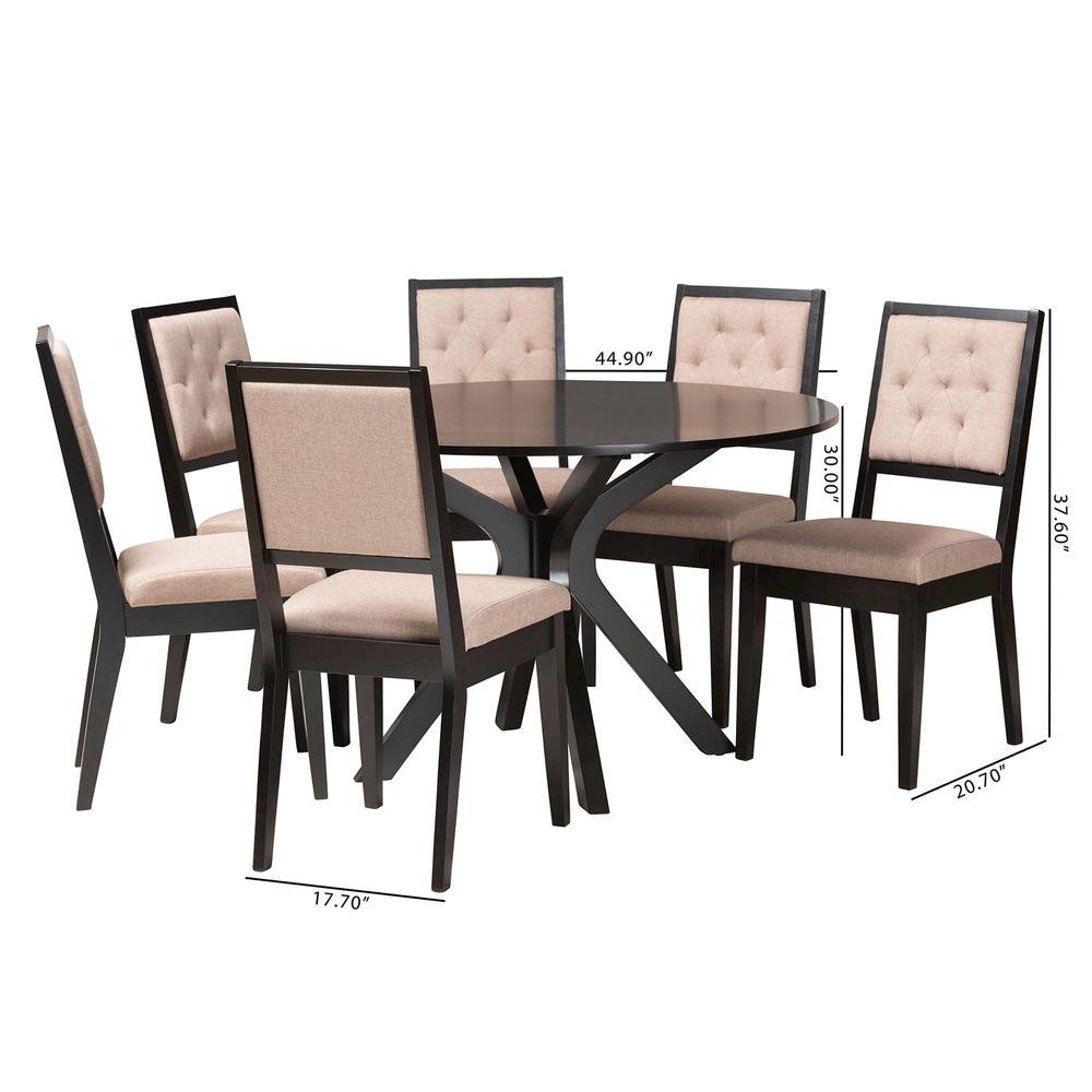 Mana Modern Sand Fabric and Dark Brown Finished Wood 7-Piece Dining Set. Picture 20