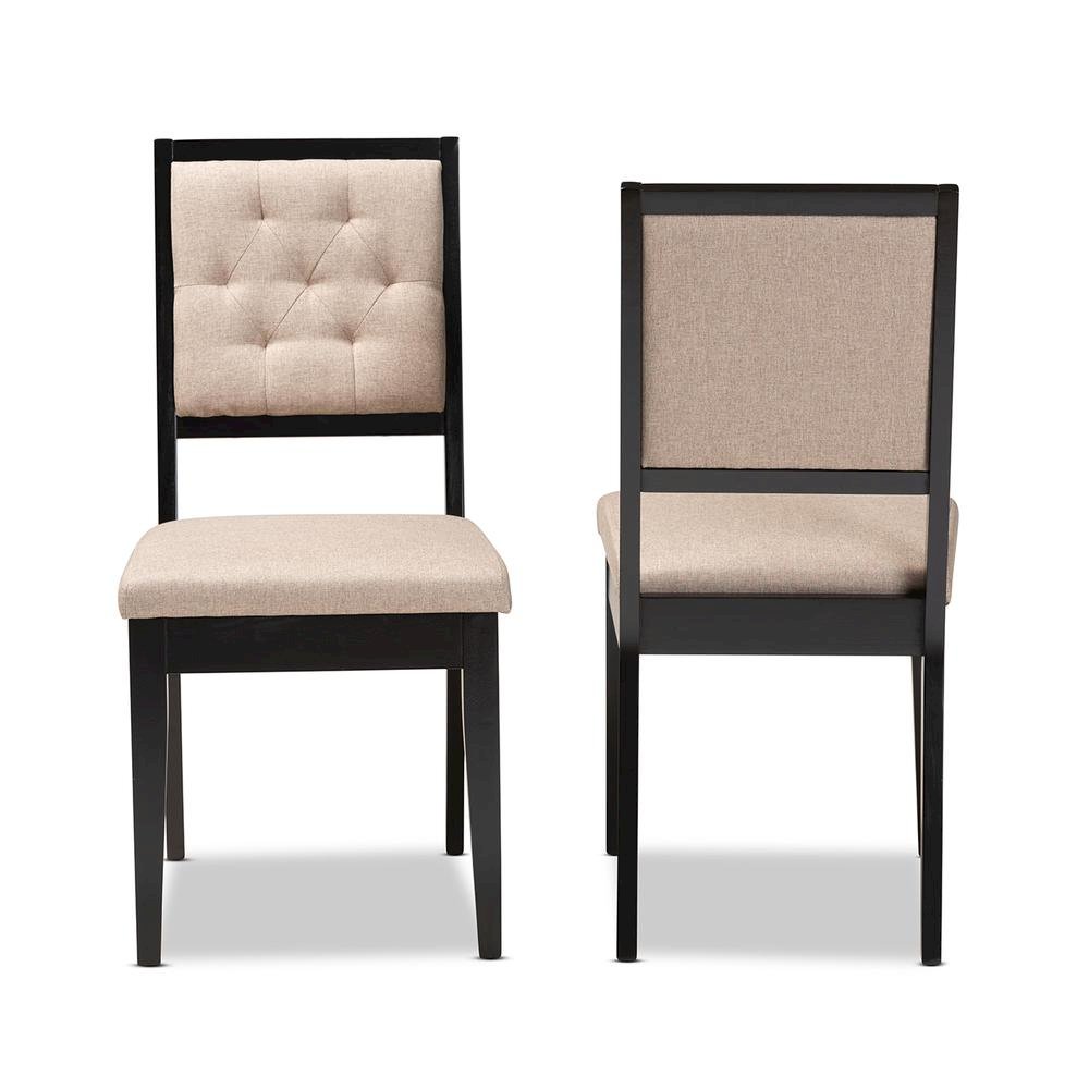 Sand Fabric Upholstered and Dark Brown Finished Wood 2-Piece Dining Chair Set. Picture 11
