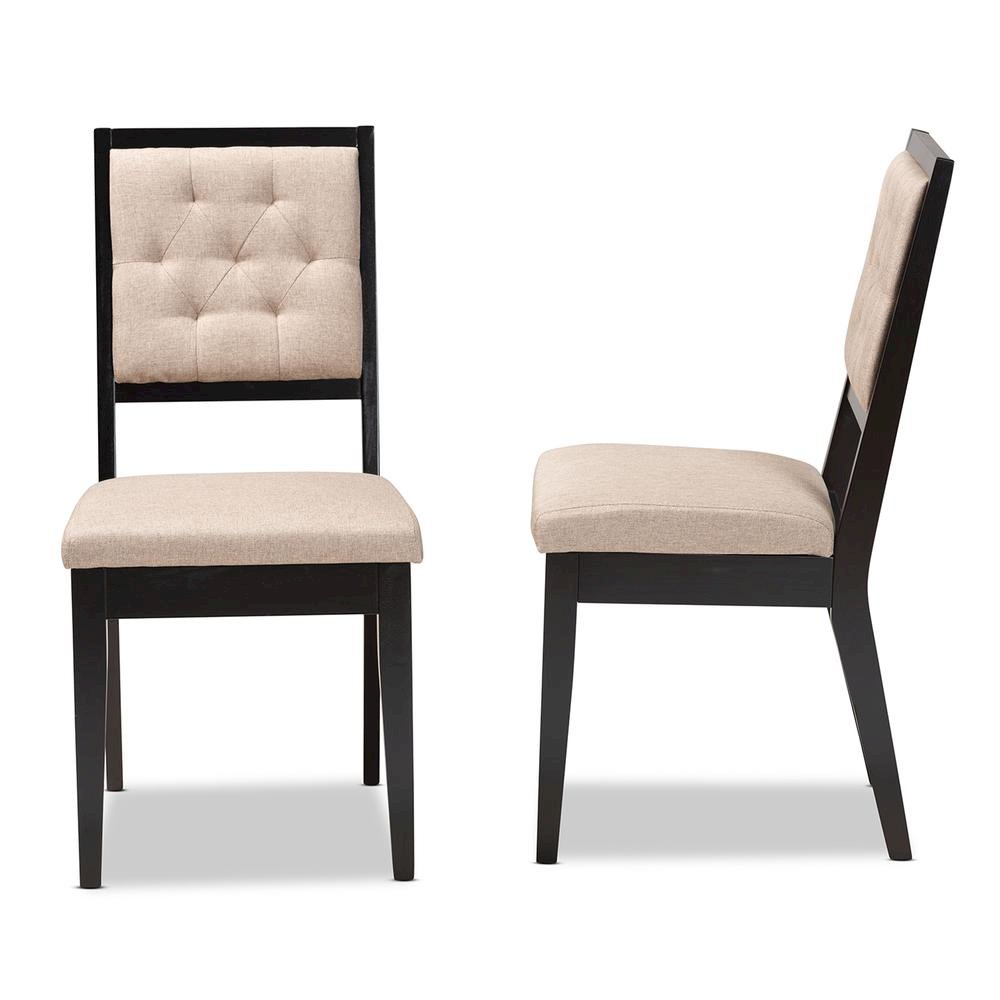 Sand Fabric Upholstered and Dark Brown Finished Wood 2-Piece Dining Chair Set. Picture 12