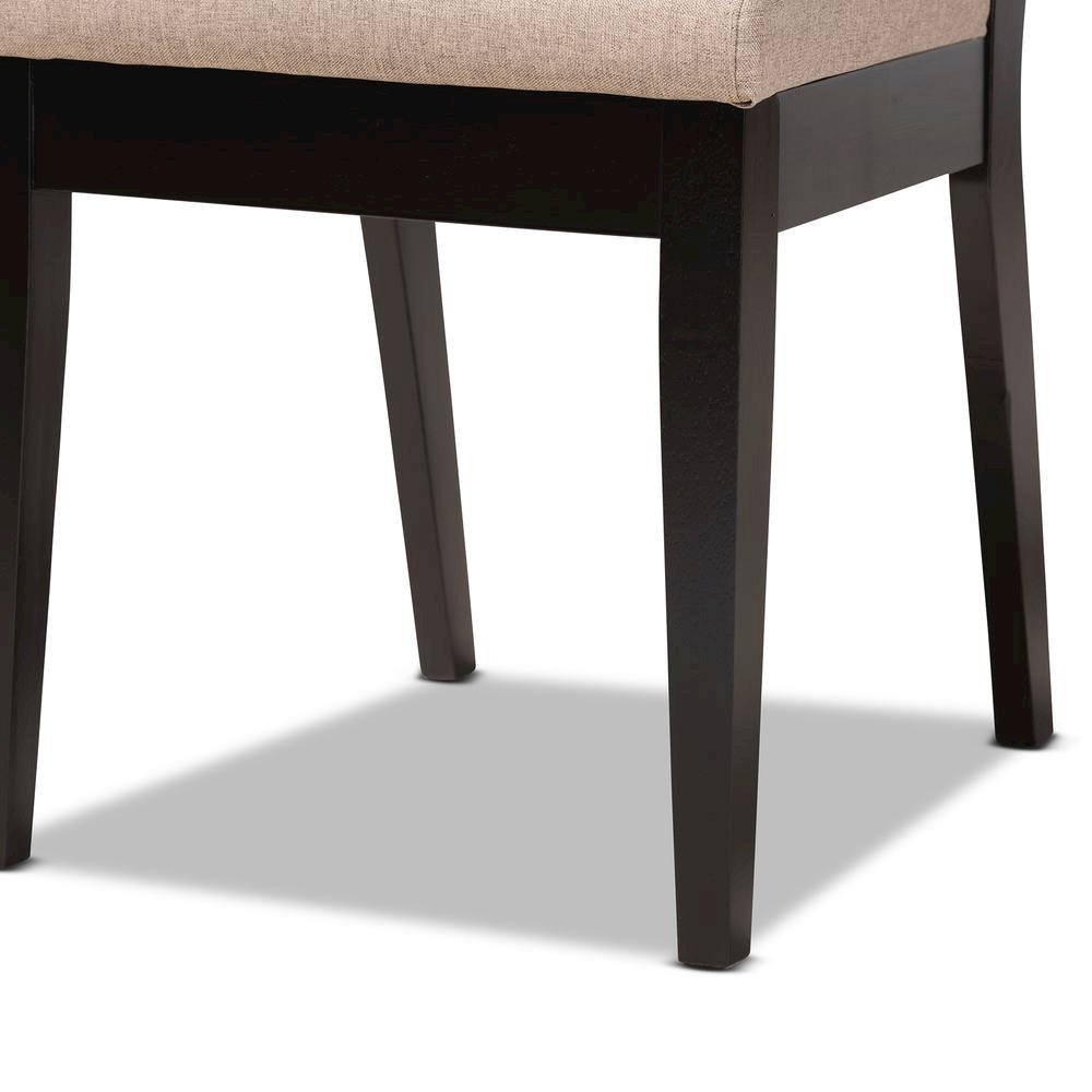 Sand Fabric Upholstered and Dark Brown Finished Wood 2-Piece Dining Chair Set. Picture 14