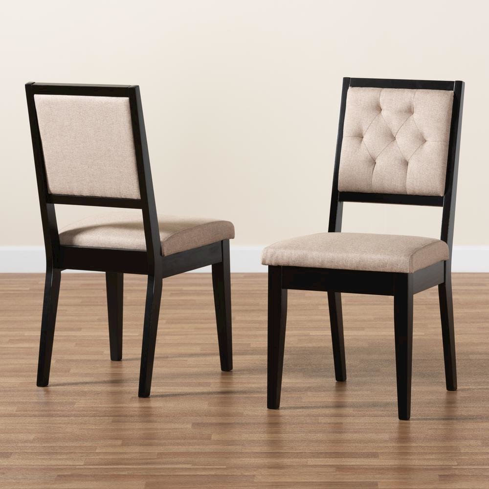 Sand Fabric Upholstered and Dark Brown Finished Wood 2-Piece Dining Chair Set. Picture 17