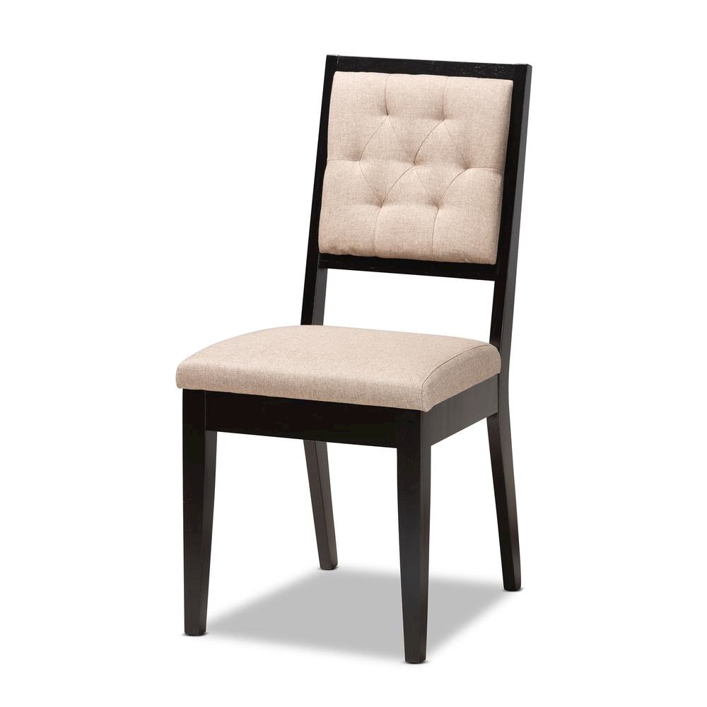 Sand Fabric Upholstered and Dark Brown Finished Wood 5-Piece Dining Set. Picture 12