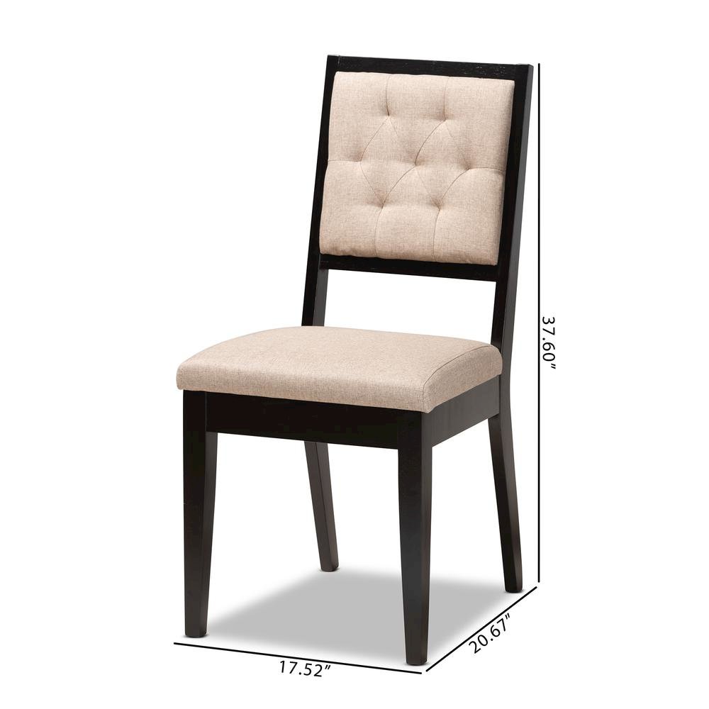 Sand Fabric Upholstered and Dark Brown Finished Wood 2-Piece Dining Chair Set. Picture 18