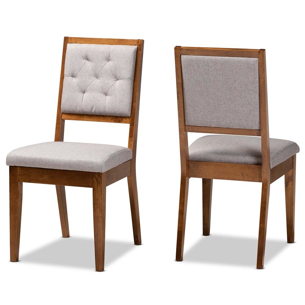 Grey Fabric Upholstered and Walnut Brown Finished Wood 2-Piece Dining Chair Set. Picture 10